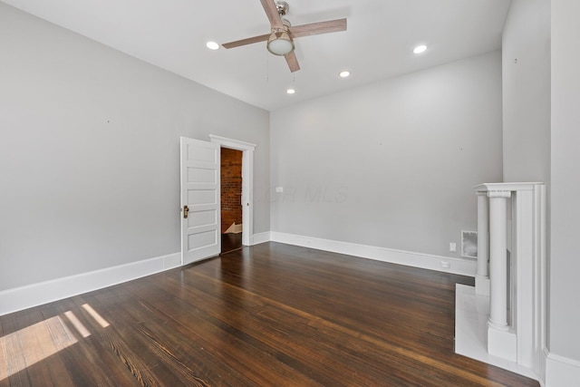 884 Neil Ave, Columbus, OH 43215 - spare room featuring a ceiling fan, wood finished floors, and recessed lighting