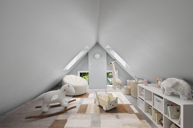884 Neil Ave, Columbus, OH 43215 - playroom with a skylight, lofted ceiling, and carpet floors