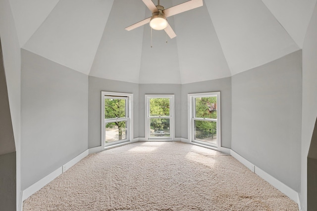 884 Neil Ave, Columbus, OH 43215 - carpeted empty room with high vaulted ceiling and a ceiling fan