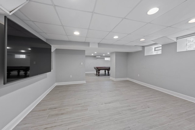 884 Neil Ave, Columbus, OH 43215 - below grade area featuring billiards, recessed lighting, light wood finished floors, and a paneled ceiling