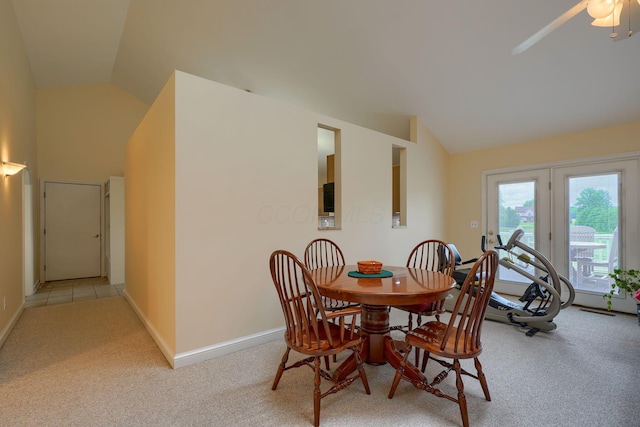 4656 Meadowgrove Dr NW, Carroll, OH 43112 - carpeted dining space with lofted ceiling, baseboards, and ceiling fan