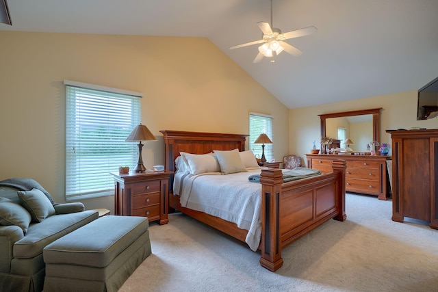 4656 Meadowgrove Dr NW, Carroll, OH 43112 - bedroom with light carpet, lofted ceiling, and a ceiling fan