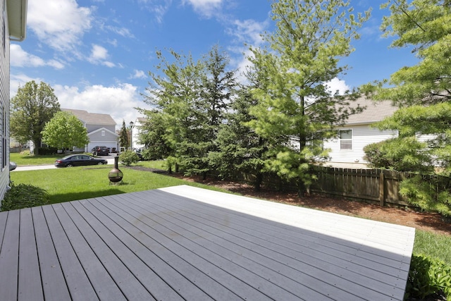 wooden deck featuring fence and a yard