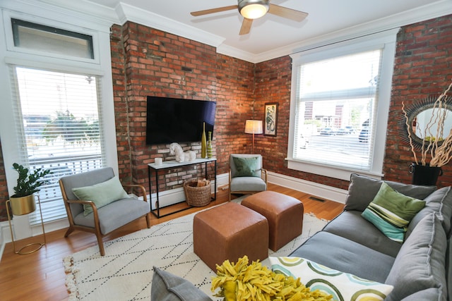 200 Thurman Ave, Columbus, OH 43206 - living room with crown molding, a ceiling fan, baseboards, and wood finished floors
