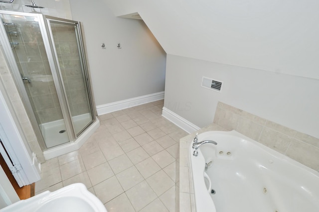 200 Thurman Ave, Columbus, OH 43206 - full bath with a jetted tub, visible vents, tile patterned flooring, a stall shower, and baseboards