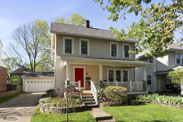 47 Richards Rd, Columbus, OH 43214 - traditional style home featuring covered porch, a chimney, and a detached garage