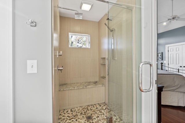 47 Richards Rd, Columbus, OH 43214 - ensuite bathroom with a ceiling fan, ensuite bathroom, and a stall shower