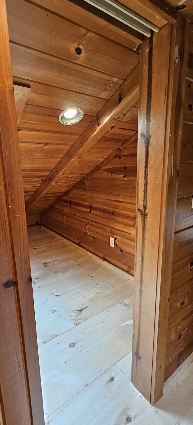 additional living space featuring wooden walls