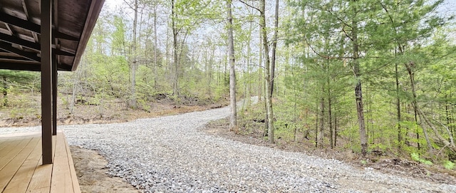 view of street with a wooded view