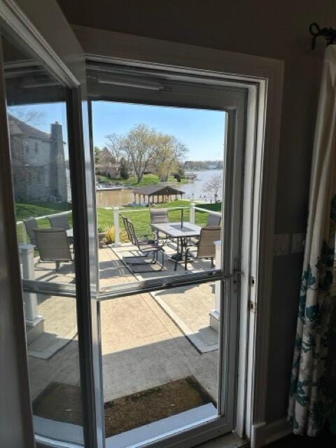 doorway with a water view