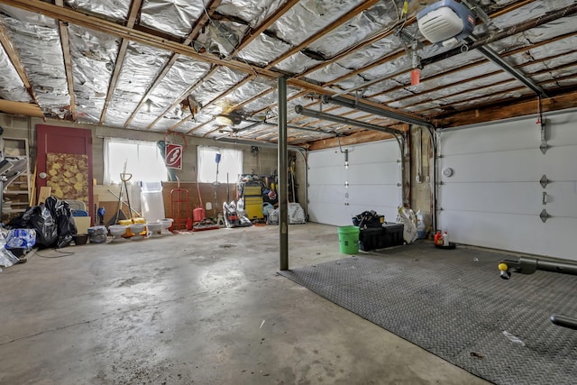 garage with a garage door opener