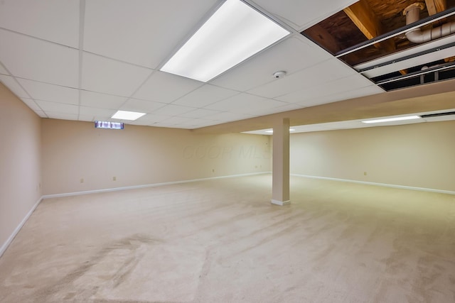 finished below grade area with carpet flooring and baseboards