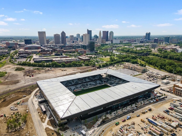 birds eye view of property with a view of city