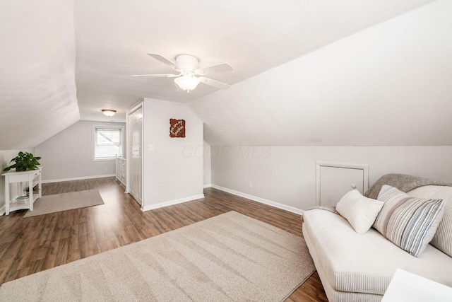 439 Chatham Rd, Columbus, OH 43214 - sitting room with baseboards, vaulted ceiling, ceiling fan, and wood finished floors