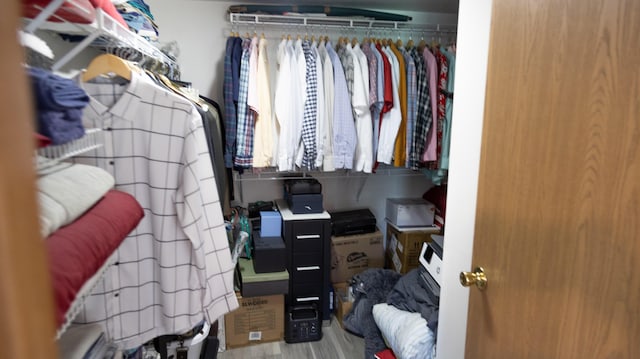 walk in closet featuring wood finished floors
