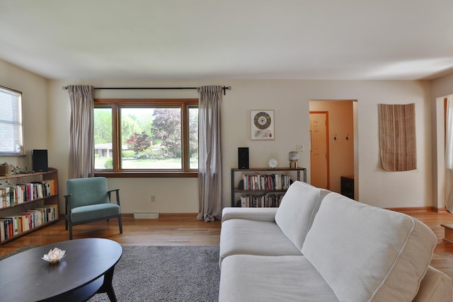 living room featuring baseboards and wood finished floors