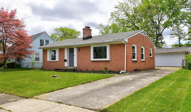 4589 Annhurst Rd, Columbus, OH 43228 - view of front of house with a chimney, brick siding, a front yard, and a garage