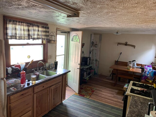 167 Fountain St, Logan, OH 43138 - kitchen with a sink, a textured ceiling, light wood finished floors, and gas stove