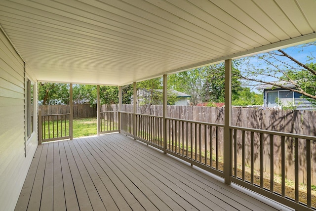 wooden deck featuring a lawn and a fenced backyard