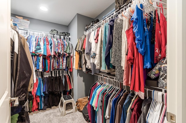 walk in closet with carpet floors