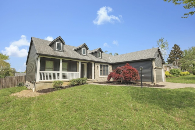 845 Mcnaughten Rd, Columbus, OH 43213 - cape cod-style house with covered porch, a front yard, fence, concrete driveway, and an attached garage
