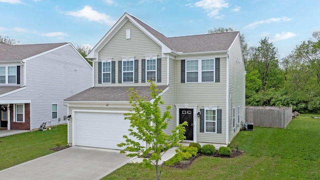 5837 Mouzon Dr, Columbus, OH 43232 - traditional-style home with concrete driveway, central air condition unit, a front lawn, and an attached garage
