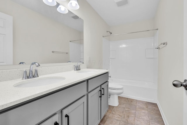 5837 Mouzon Dr, Columbus, OH 43232 - full bathroom with a sink, double vanity, toilet, and visible vents