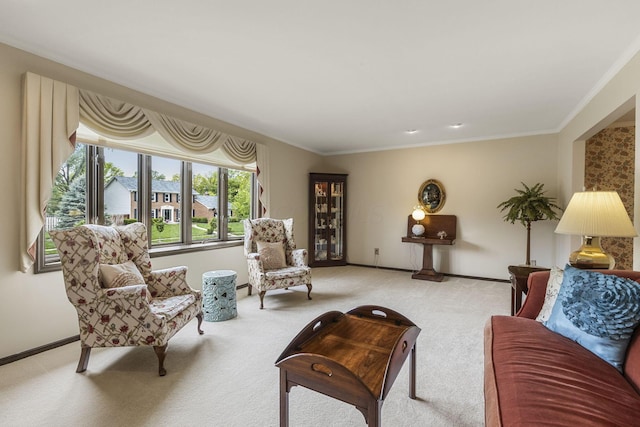 4522 Crompton Dr, Columbus, OH 43220 - living area featuring light carpet, crown molding, and baseboards