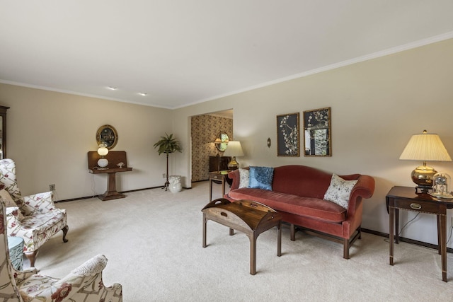 4522 Crompton Dr, Columbus, OH 43220 - living room featuring ornamental molding, light carpet, and baseboards