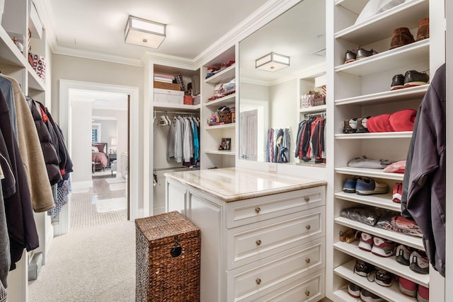 walk in closet featuring carpet floors