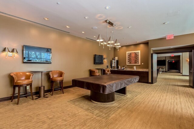 1 Miranova Pl Unit 2230, Columbus, OH 43215 - rec room with recessed lighting, baseboards, light colored carpet, and billiards