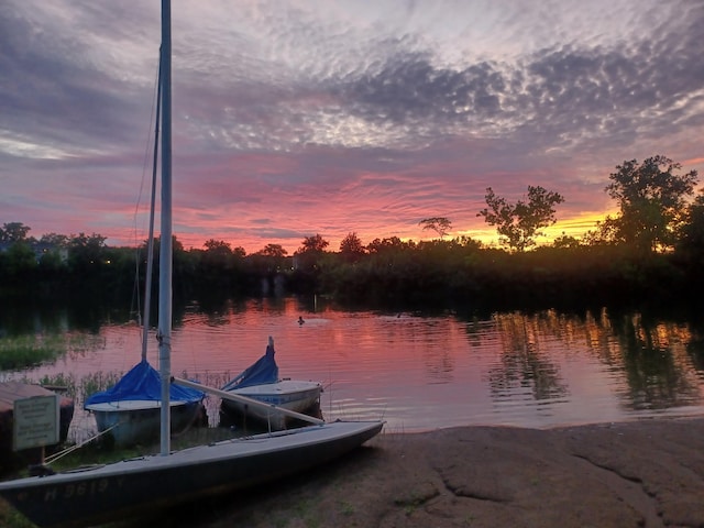 view of dock with a water view