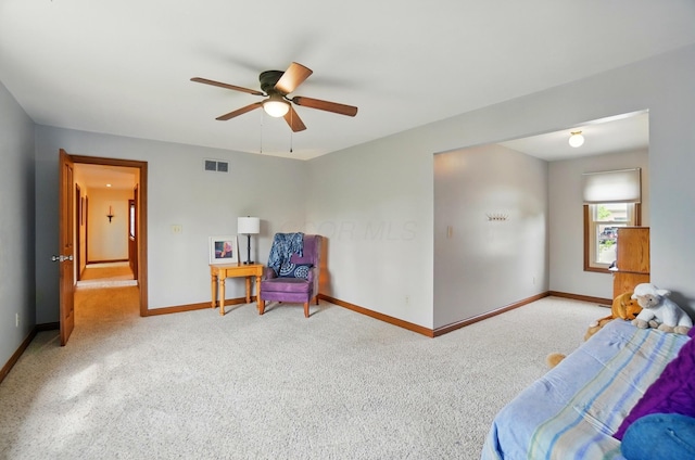9127 Red Cedar Dr, West Chester, OH 45069 - living area featuring baseboards, ceiling fan, carpet, and visible vents