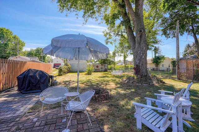 view of yard with a patio and a fenced backyard