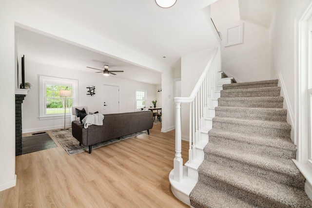 86 Hiawatha Ave, Westerville, OH 43081 - stairs with a ceiling fan, wood finished floors, and a wealth of natural light