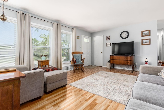 living area featuring light wood-style floors
