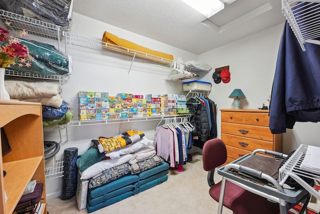 spacious closet with attic access and carpet