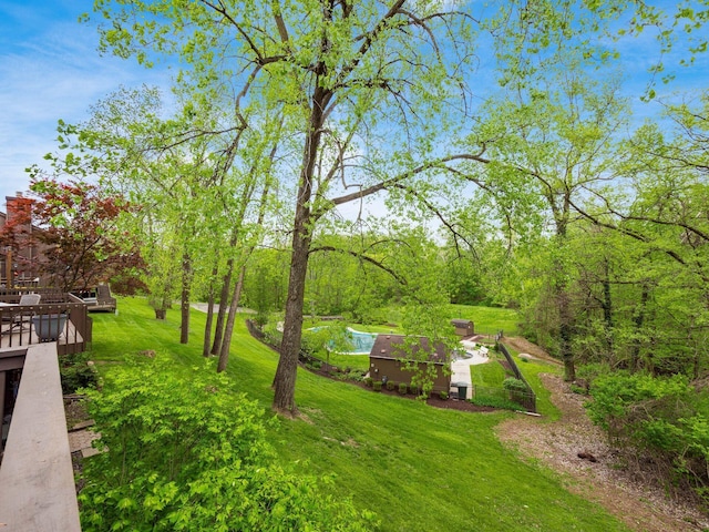 view of yard with a wooden deck