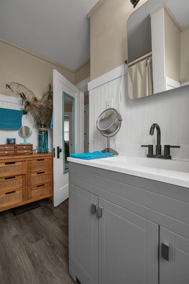 bathroom featuring vanity and wood finished floors