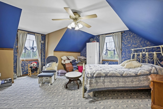 3615 Dragoo Rd, Nashport, OH 43830 - bedroom featuring ceiling fan, carpet, multiple windows, and lofted ceiling