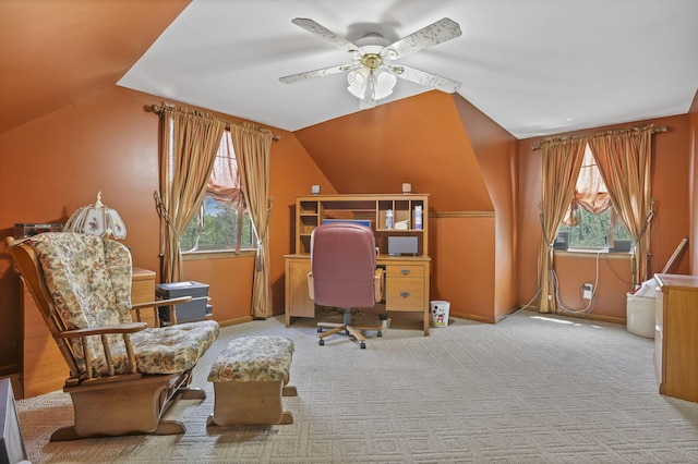 3615 Dragoo Rd, Nashport, OH 43830 - carpeted office space with ceiling fan, vaulted ceiling, and a healthy amount of sunlight