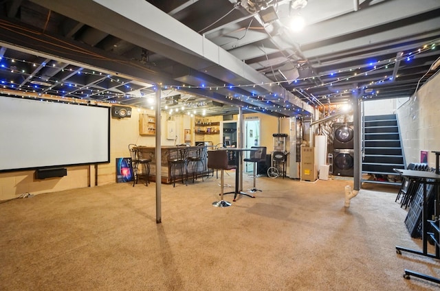 4969 Shannonbrook Dr, Columbus, OH 43221 - basement with washer / clothes dryer, a bar, and stairs
