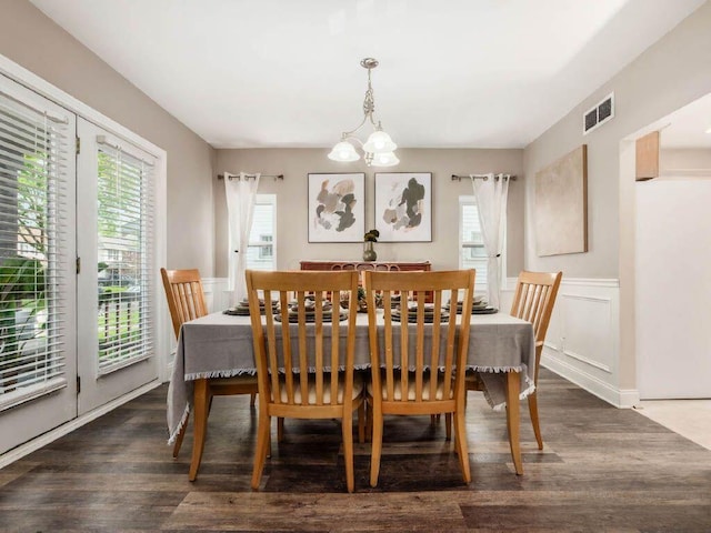 121 Haldy Ave, Columbus, OH 43204 - dining space with a chandelier, wood finished floors, and wainscoting