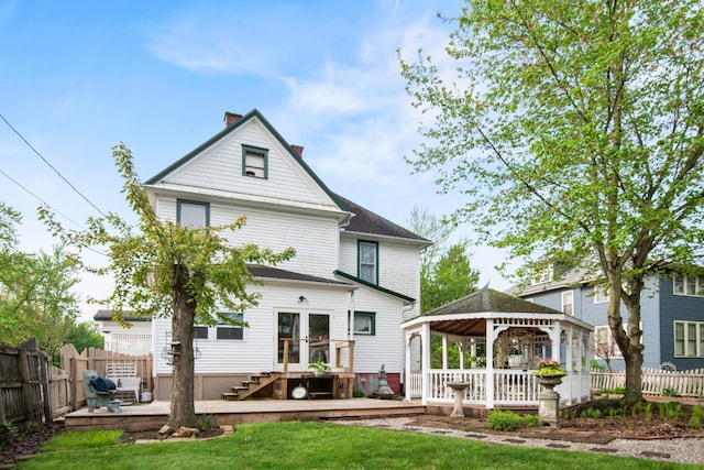 6 Town St, Pataskala, OH 43062 - rear view of property featuring a gazebo, french doors, a chimney, and a deck