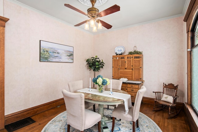 6 Town St, Pataskala, OH 43062 - dining room with wood finished floors, ceiling fan, ornamental molding, and baseboards
