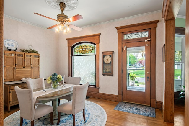 6 Town St, Pataskala, OH 43062 - dining room with wood finished floors, ceiling fan, crown molding, and baseboards