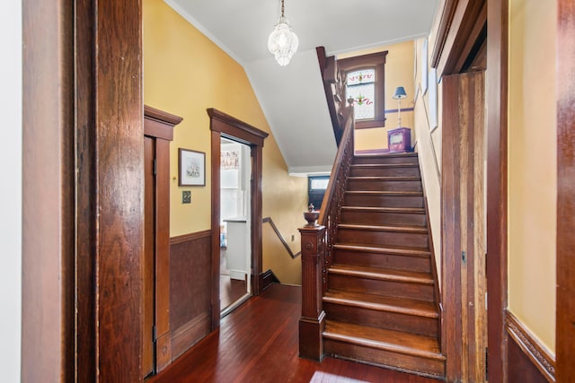 6 Town St, Pataskala, OH 43062 - stairs featuring hardwood / wood-style floors and vaulted ceiling