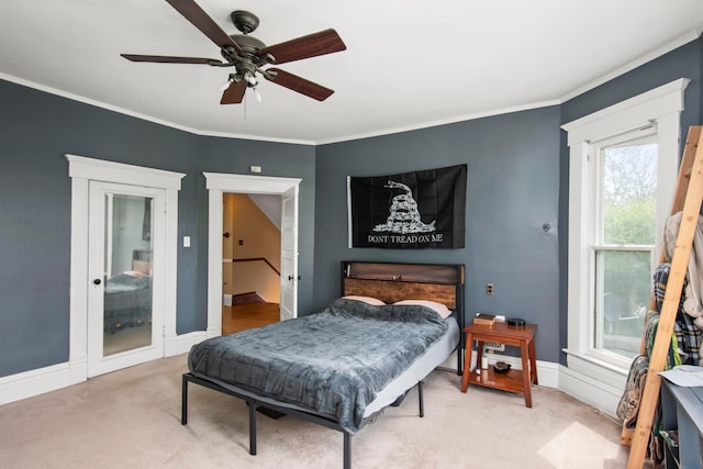 6 Town St, Pataskala, OH 43062 - bedroom featuring light colored carpet, ornamental molding, a ceiling fan, and baseboards