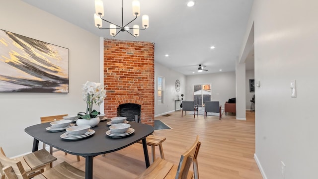 502 Hamilton Ave, Columbus, OH 43203 - dining area with light wood-type flooring, recessed lighting, baseboards, a chandelier, and ceiling fan