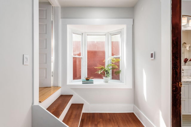 interior space with baseboards and wood finished floors